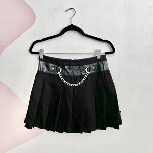 Royal Bones Black Chain Pleated Mini Skirt Punk Goth Y2K Emo Grunge Alt Small